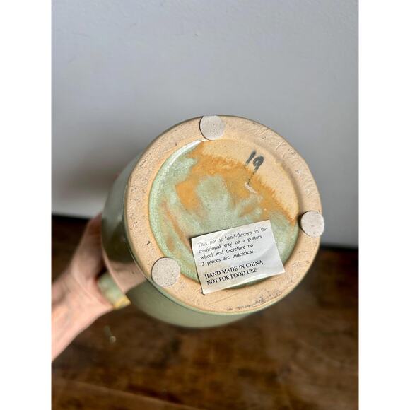 Vintage Hand Thrown Ceramic Celadon Vase | Art Pottery | Light Green Pottery - Picture 6 of 7